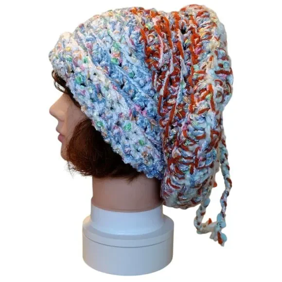 Handmade Crochet Knit Multi-fiber Boho Slouchy Beret Hat